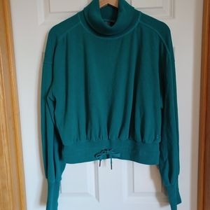 Sweaty Betty Melody Luxe Fleece Velour Pullover Teal Blue Green Size S EUC